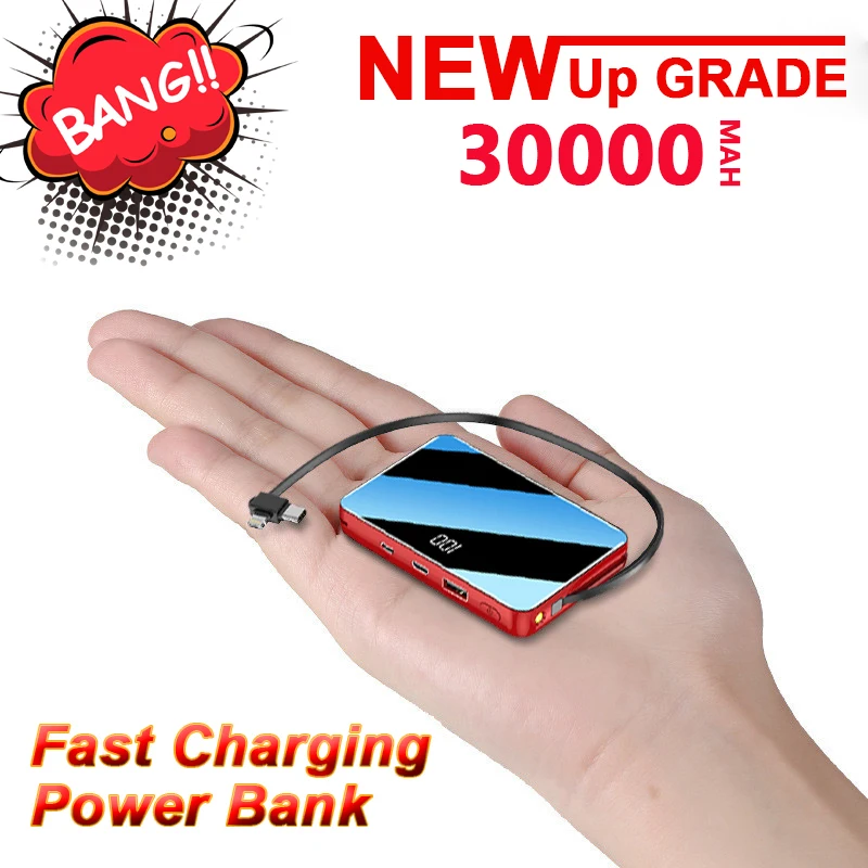 Mini cargador portátil de 30000MAh, para IPhone, Xiaomi, Samsung, puerto USB de gran capacidad, Banco de energía de emergencia para viajes al aire libre