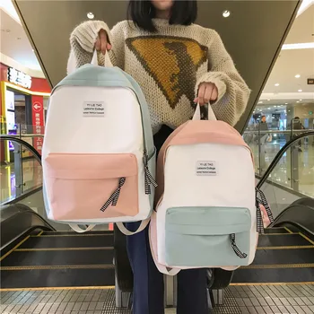 

Puimentiua Canvas Bag College Wind Color School Small Fresh Art Simple Portable Bag Female High Quality Women Travel Backpack
