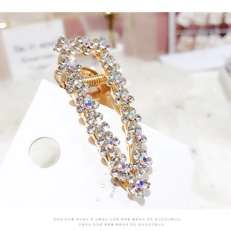 Korea Shiny Crystal Rhinestones Hairpins Geometric Waterdrop Imitiation Pearl Hair Clips Hair Accessories 3