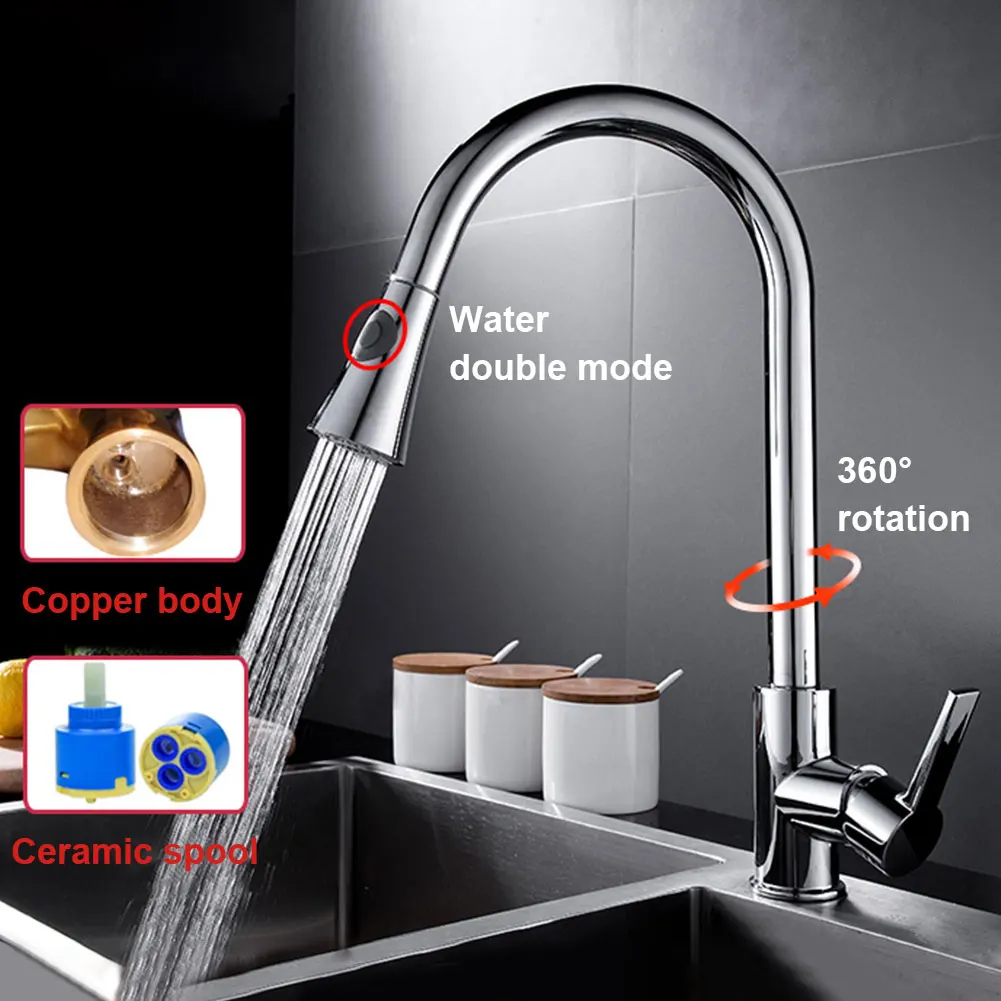 

Practical Durable Hot And Cold Modern Pull Out Single Handle Kitchen Faucet Mixer Brass Adjustable Home Water Sink Tap Spout