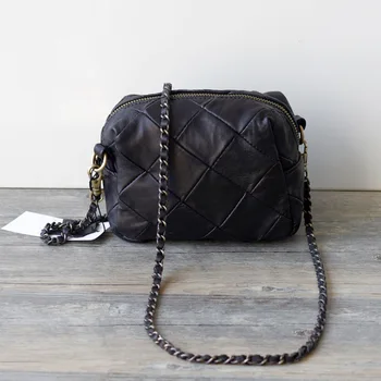 

Vintage Solid Colour Diamond Lattice Genuine Leather Messenger Bags Womens Purses and Handbags Ladies Crossbody Bag