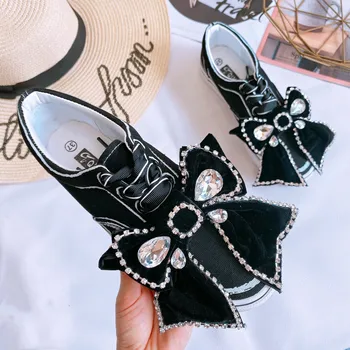 

JELLYFOND women canvas shoes dark bow lace-up canvas shoes Korean casual flat crystal street clapper shoes trendy shoes