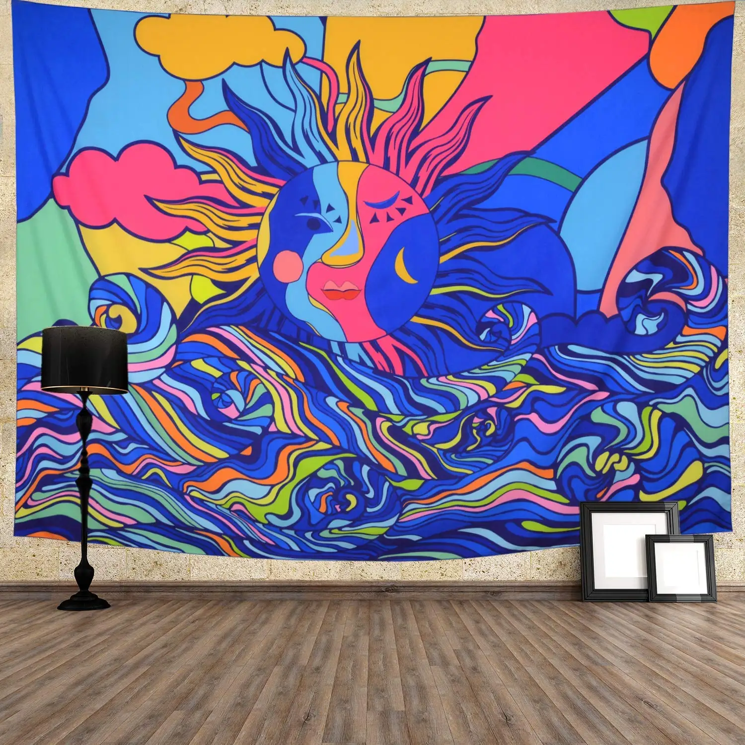 Солнце Красочные Trippy волна абстрактный уникальный гобелен на заказ для гостиной