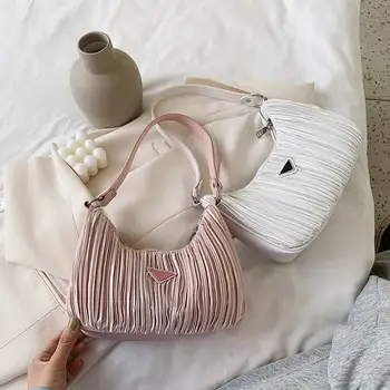 

2020 Luxury Tote Bags For Women Candy Color Summer Underarm Bag Nylon Purses And Handbag Retro Shoulder Bag Pleated Female Bolsa