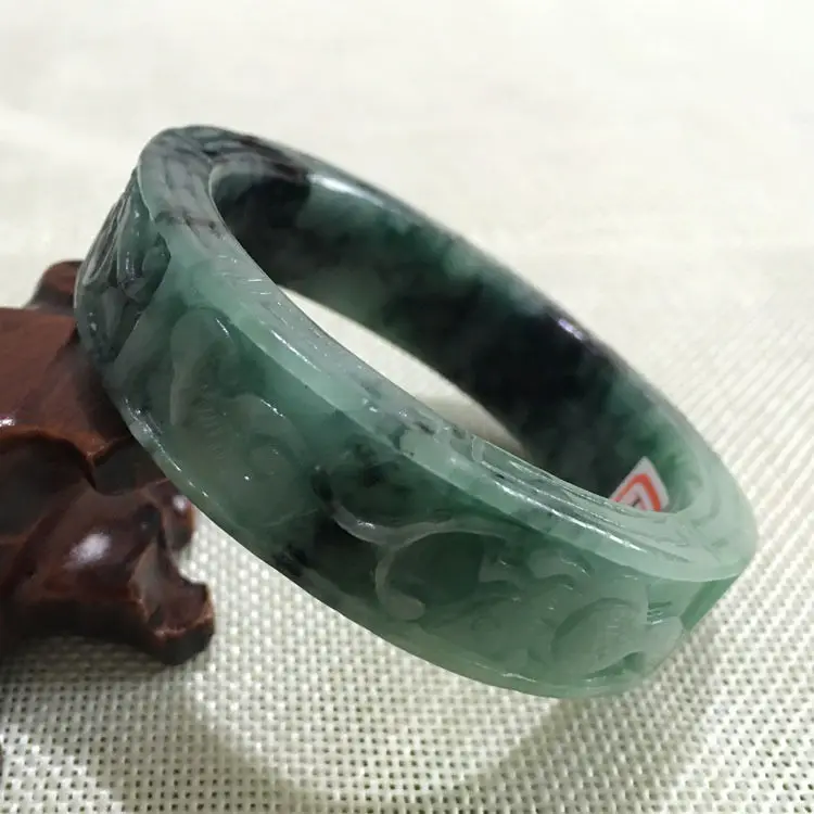 59mm Vintage Chinese Hand-carved Black Green Jadeite Jade Bracelet Bangle 787 | Украшения и аксессуары