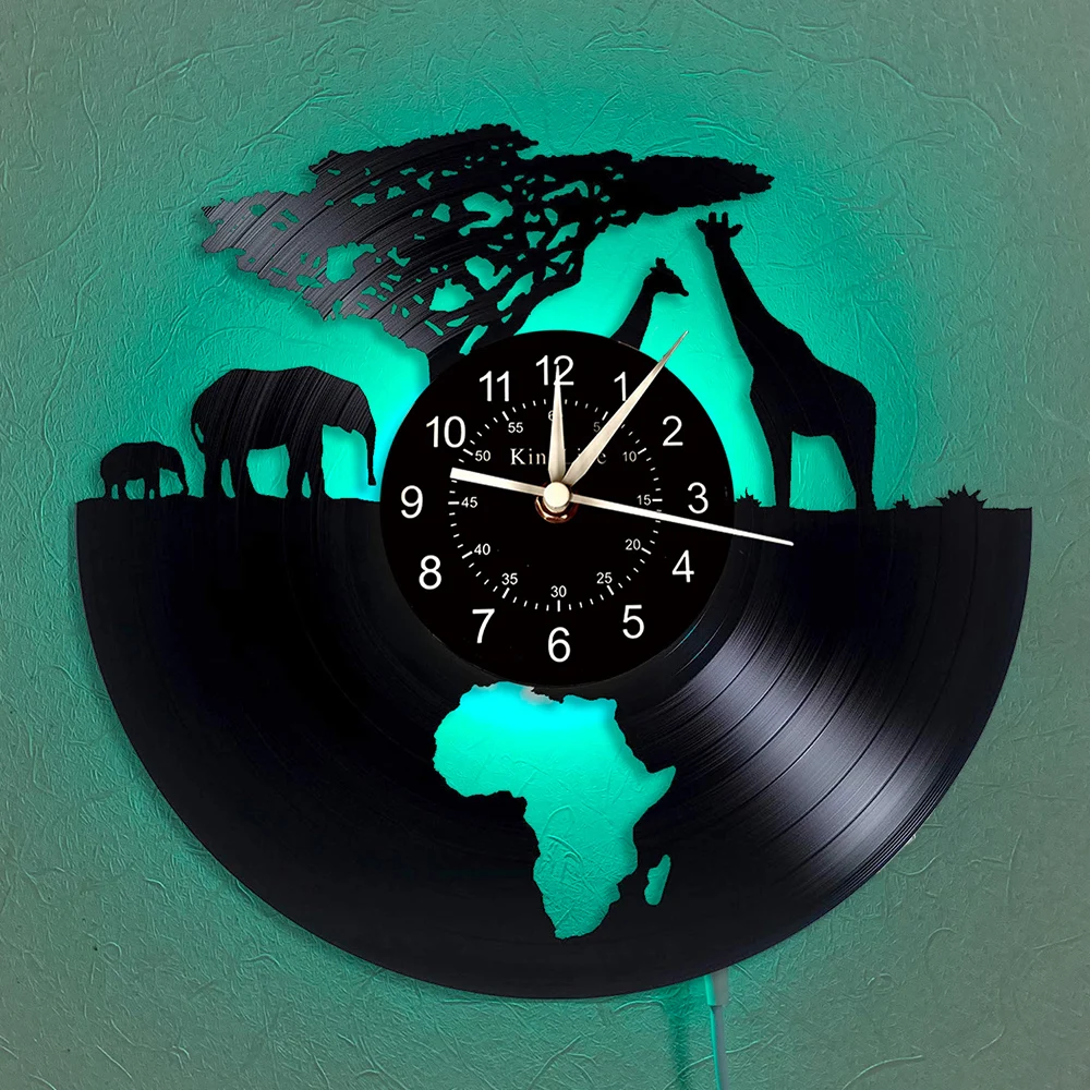 Art League House LED Vinyl Clock Africa Safari Vinyl Record Wall Clock