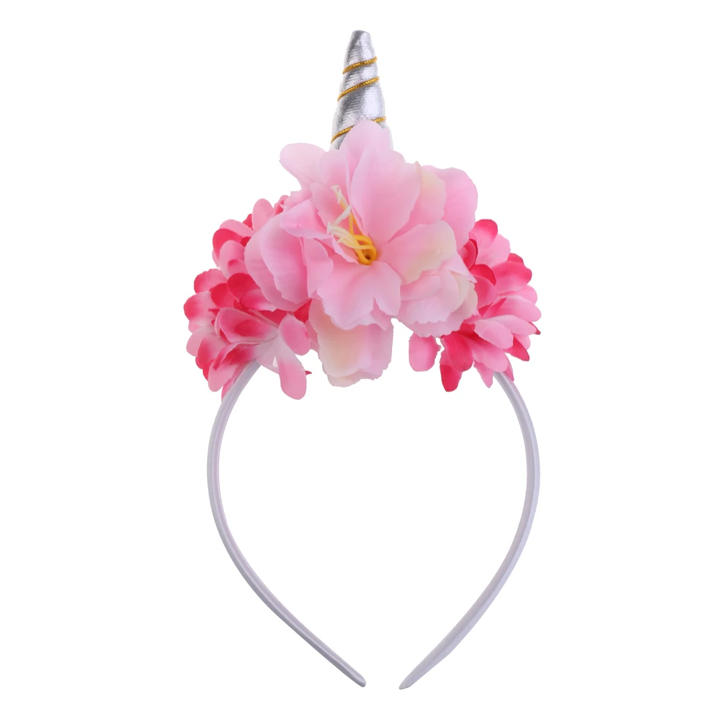 Festival Christmas Decorative Unicorn Horn Pink Rose Flower Pony Hair Hoop Party Kids Headband Dress up Cosplay Novelty Gift