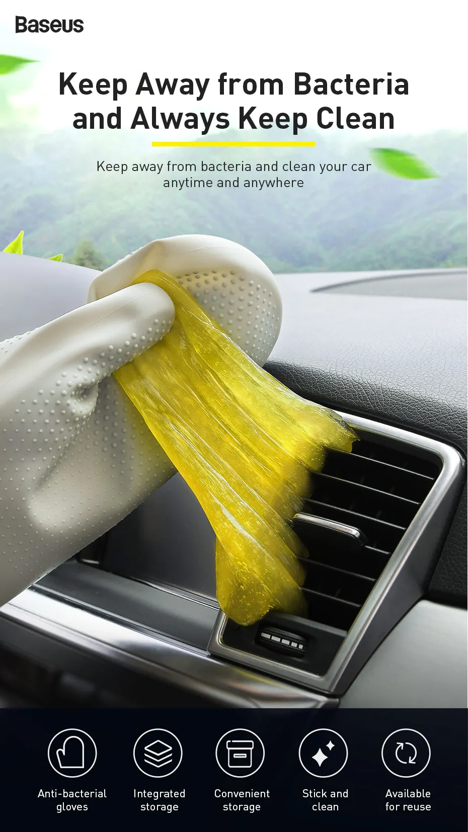 Baseus Car Cleaner Glue Gel Stickers Auto Cleaning Sponge