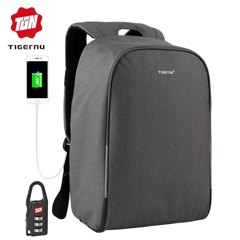 Портативный USB-порт для зарядки Tigernu Business Men Подходит для 15.6-дюймового ноутбука Портативная школьная сумка с водонепроницаемым чехлом от дождя