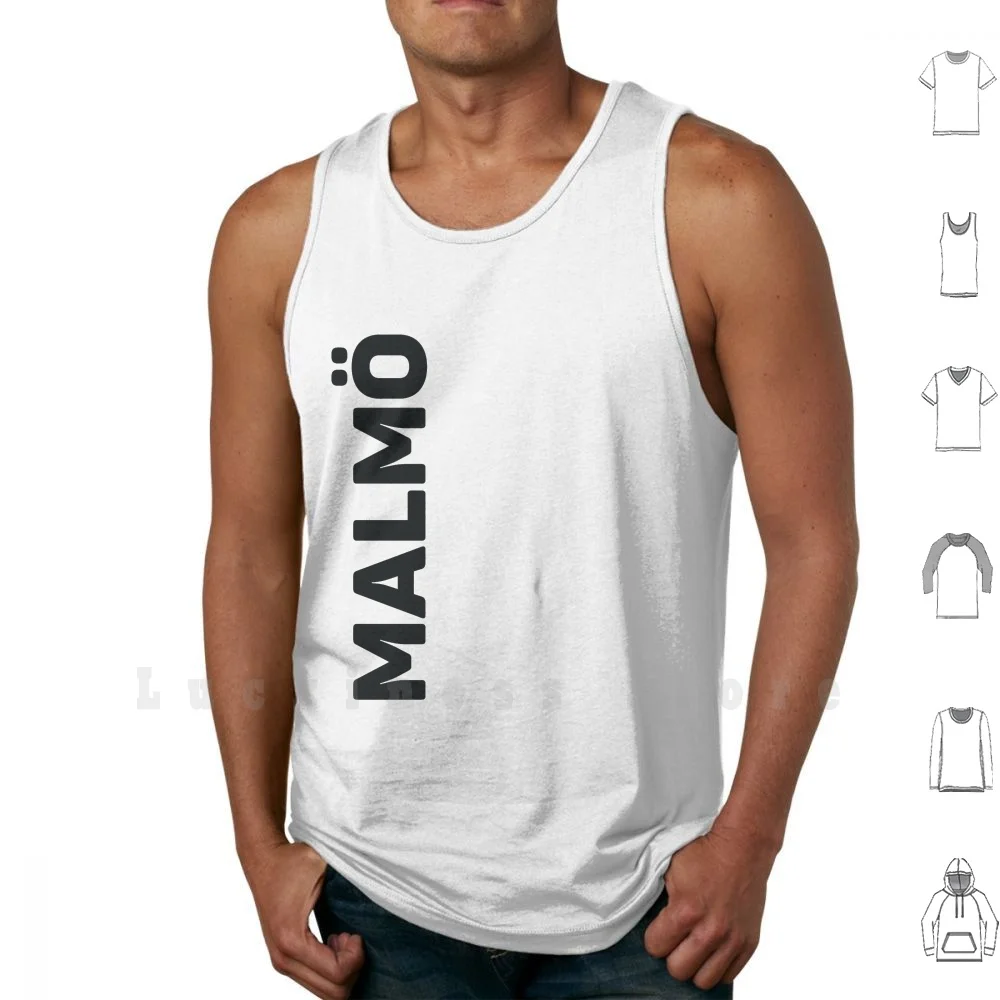 Malm? Canottiera Gilet Smanicato Malm? Svezia Viaggiare Malm? Malm Di Testo Verticale? Testo Laterale Malm? Testo Nero