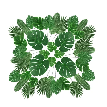 

72 Pcs 6 Kinds Artificial Palm Leaves with Faux Monstera Leaves, Stems Tropical Plant, Simulation Leaves for Hawaiian Luau Party