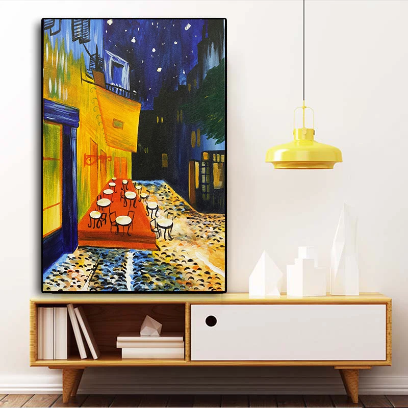 

Famous Van Gogh Cafe Terrace At Night Oil Painting Reproductions on Canvas Posters and Prints Wall Art Picture for Living Room