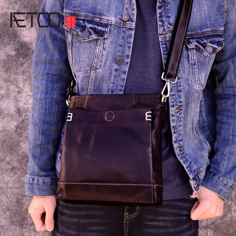 Кожаная мужская сумка-мессенджер AETOO ручная работа первый слой Воловья кожа