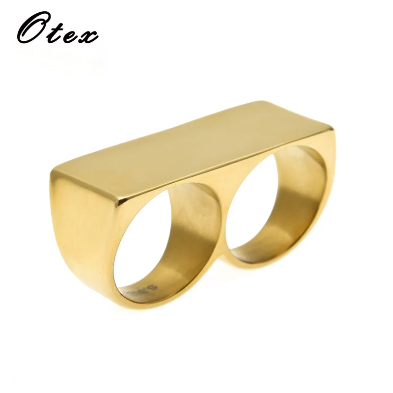 

Fashion Men's personalized Double fingers Ring Stainless steel jewelry Material Gold Silver Color Hip hop rings for women gift