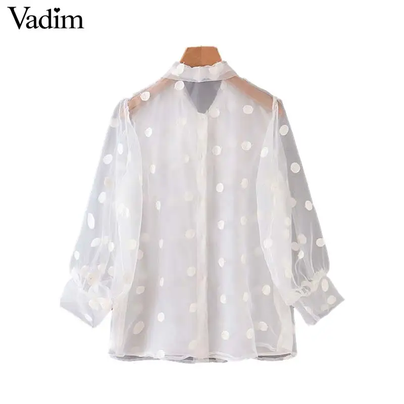Vadim Женская белая блузка с галстуком-бабочкой в горошек, рубашки с рукавами-фонариками, Женская офисная одежда, Топ blusas LB367
