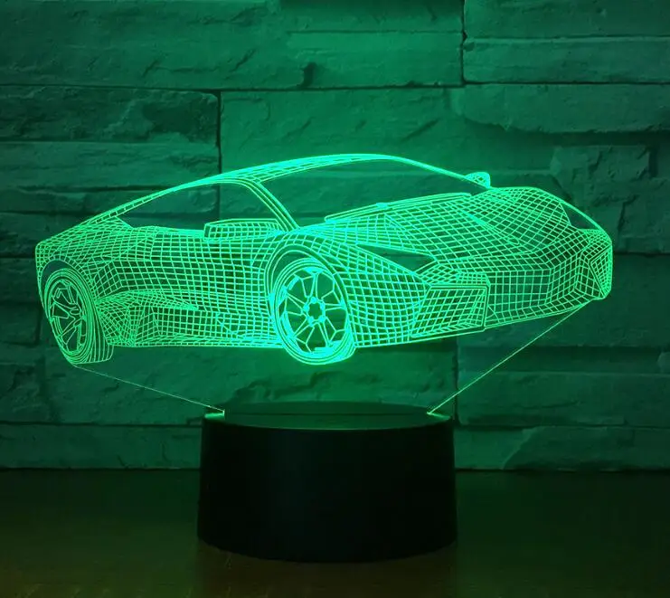 Разноцветный 3D автомобильный ночник, акриловая панель, светодиодный светильник в форме автомобиля, 7 цветов, сменный сенсорный или пульт дистанционного управления, Прямая поставка