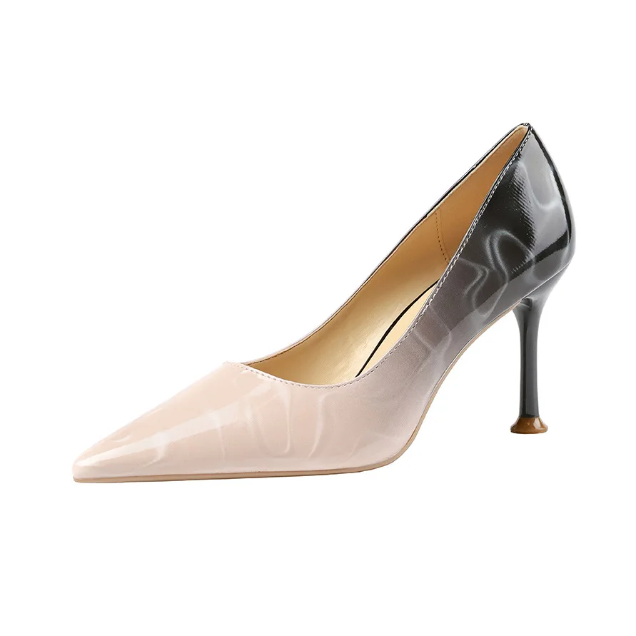 QSR 8.5CM PUMPS Korean version Fashion tip Asakuchi High heels Color matching Fine heel Temperament women's shoes - Цвет: Розовый