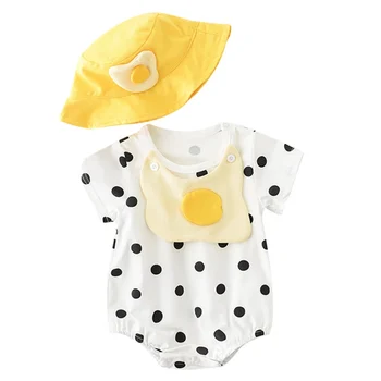 

2020 New Hot Summer Infant Baby Girls Boys Short Sleeve Egg Cartoon Print Rompers Kids Jumpsuit Outfits With Hats 2020