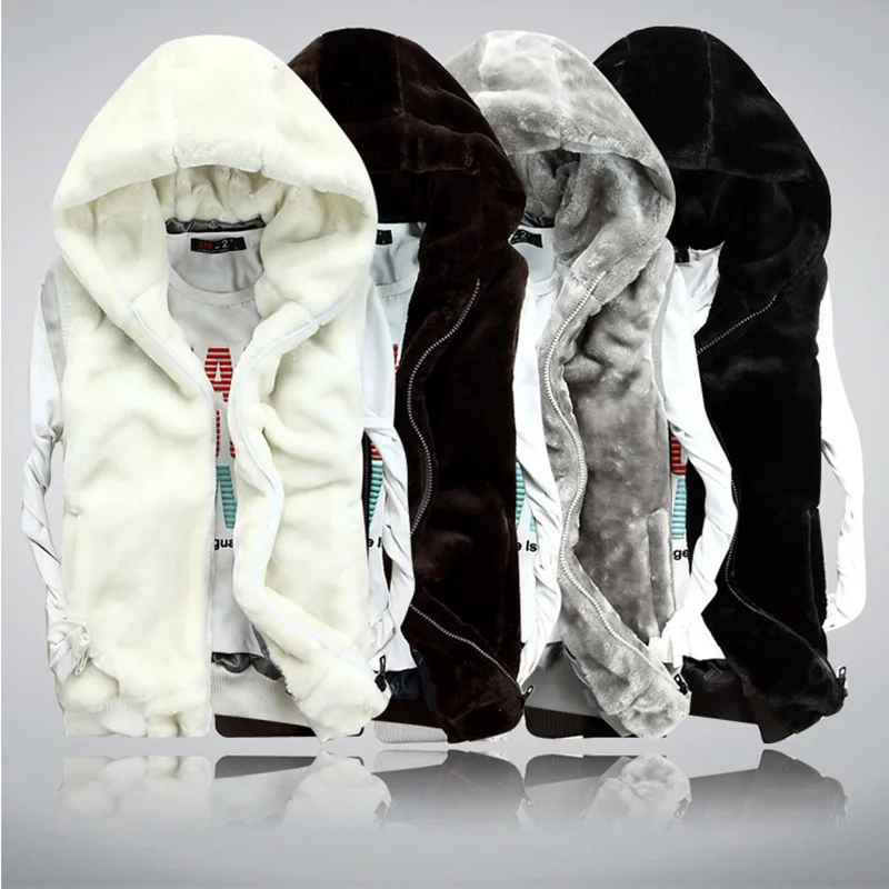 Men Winter Coral Velvet Hoodie Thick Coat Vest Fashion Couple