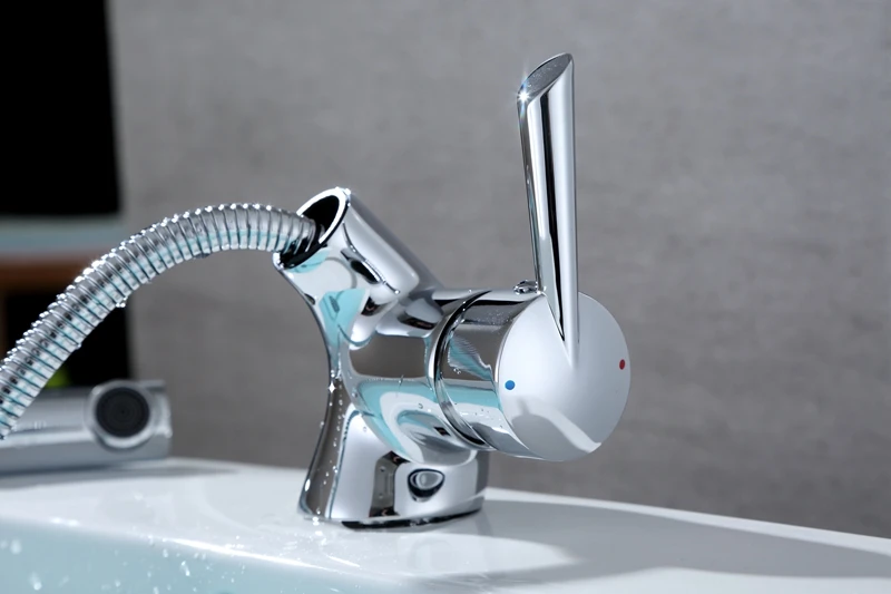 SHAI Basin Faucets Brass Chrome Modern Pull Out And Down Bathroom Faucet Kitchen Sink Faucet Toilet Mixer Tap Hot Cold Water