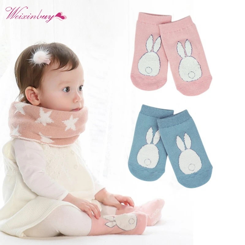 

Baby Sock Toddler Kid Girl Boy Soft Non-slip Socks Fur Bunny Printed Boot Cuffs Socks
