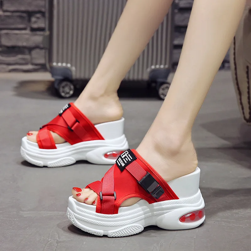 

Summer Lazy Elevator Slanted Heel High Heel Shoes ban tuo xie Women's 2019 New Style Outer Wear Versitile Fashion Thick Bottomed