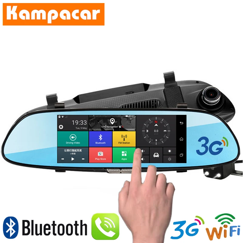 Kampacar HD заднего вида Автомобильный Dvr gps 3g навигационный трекер 7 "Навигатор зеркальная камера Wifi видео рекордер для автомобиля Android навигация
