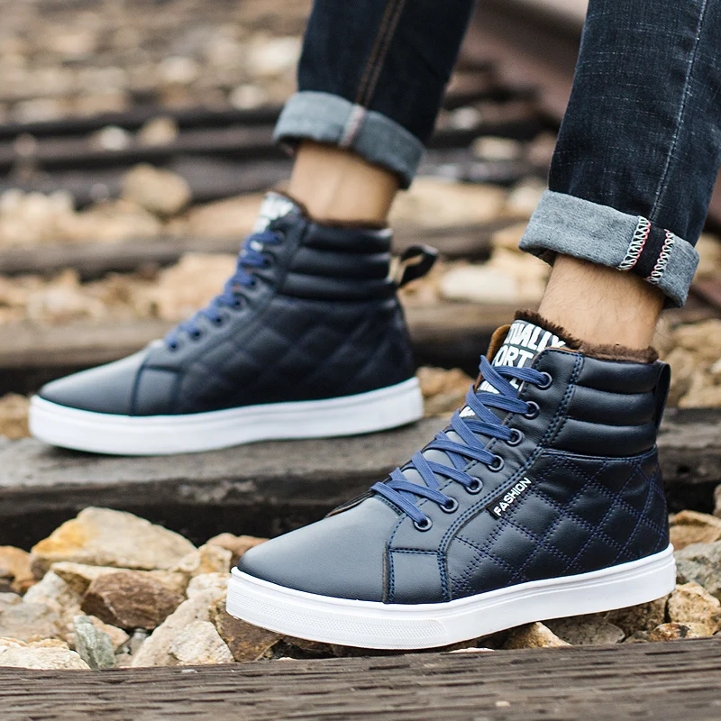 

Skateboarding Shoes for Men Original Classic PU Leather Winter Snow Boots High Top Sneakers Sports Outdoor Shoes with Cotton