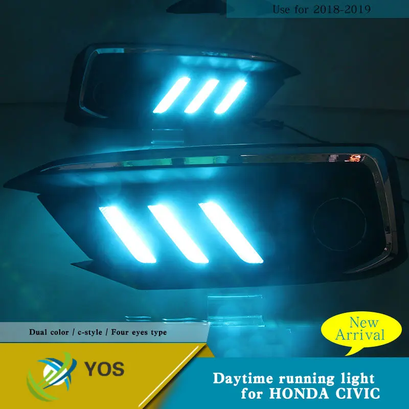 Yos светодиодный Drl для Honda Civic X 10G mustang дизайн Led drl с желтым сигналом противотуманная фара дневного света