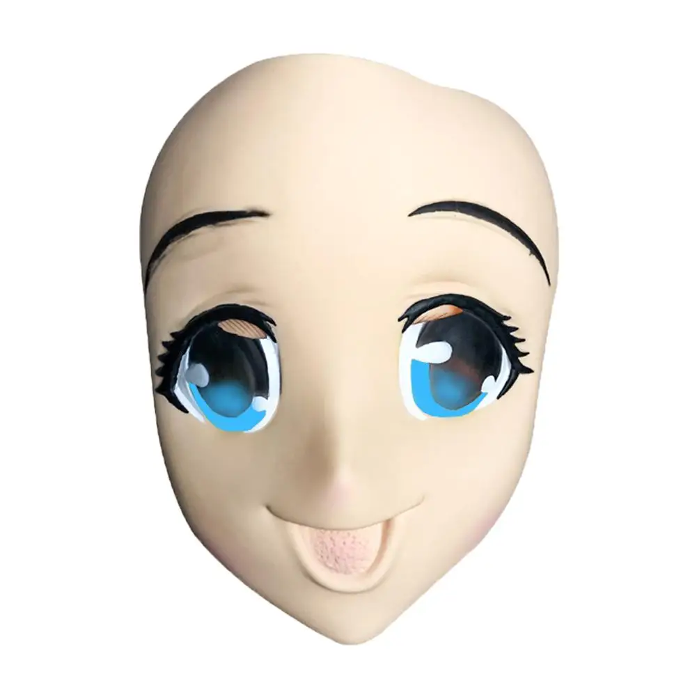 Большие глаза девушка латексная на все лицо маска половина головы кигуруми маска мультфильм в стиле японского аниме маска Лолиты кроссдресс кукла 4 - Цвет: Blue eye