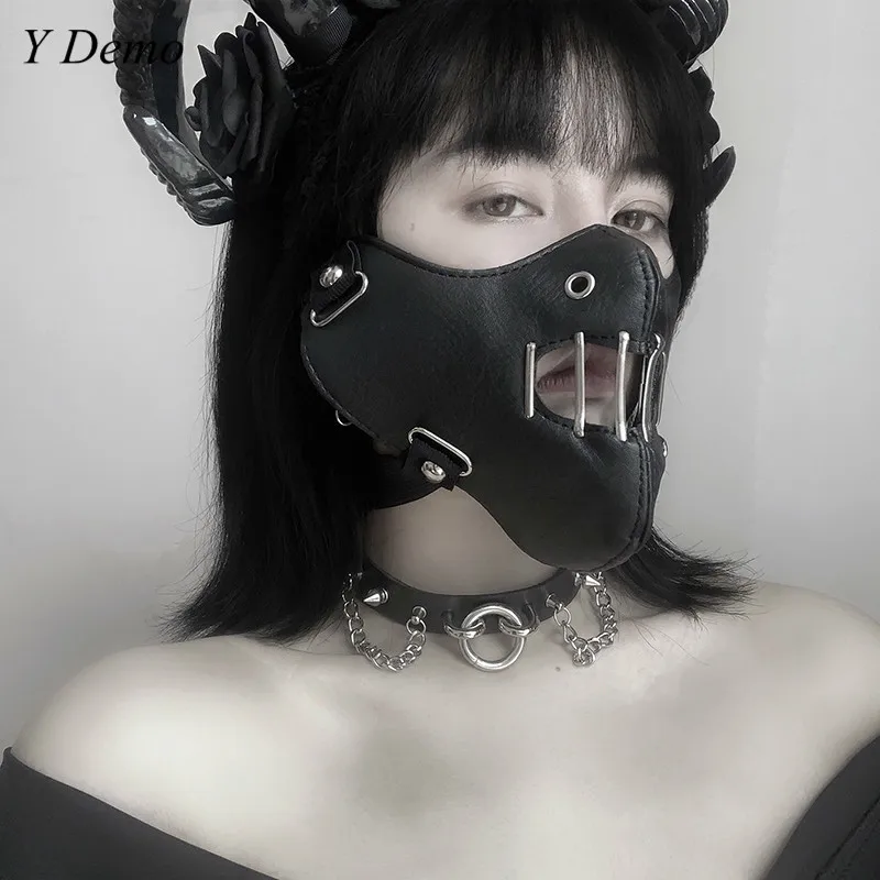 Панк Готическая каменная маска унисекс из искусственной кожи с вырезами и