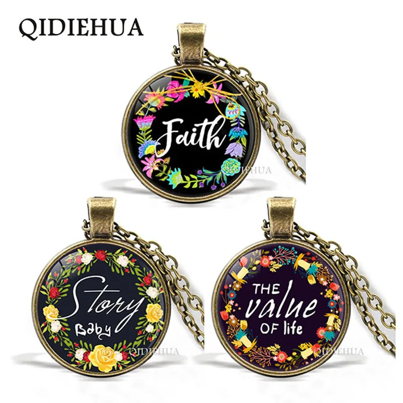 

the value of life Flowers Necklace Glass Cabochon Pendant Necklaces Scripture Quote Jewelry Christian Faith Inspirational Gifts