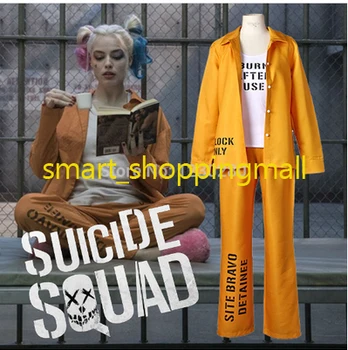 

New Hot Batman Suicide Squad Harley Quinn Cosplay CostumeJoker Coat Tops Pants Outfit Halloween Costume Party Prison Unif