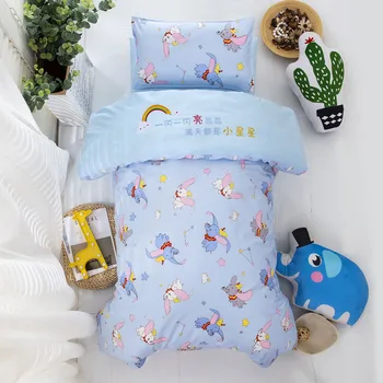 

Disney 3PCS Baby cot Bedding Sets Blue Dumbo Cartoon Quilt Cover Boys Girls Kids 100% Cotton Bedding Set Children 60x120cm cot