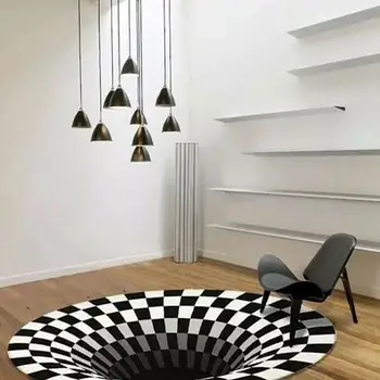 

3D Printed Illusion Rug Round Grid Vortex Carpet Floor Halloween Tricky Mat Stereo Vision Carpet