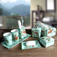 Китайский цветок и птица искусство керамическая мыльница диспенсер шкатулка мыльница зубная щетка держатель полоскание чашки аксессуары для ванной комнаты Набор