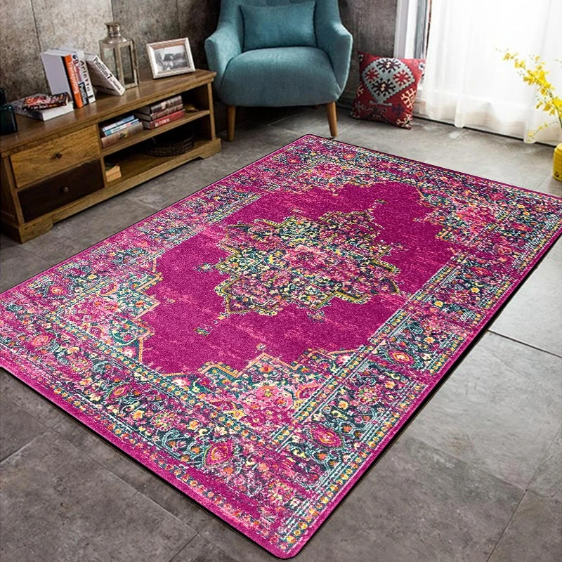 

Morocco Style Carpets For Livingroom Bedroom Sofa Floor Mat Non-Slip Study Room Decor Vintage Purple Floral Pattern Area Rugs