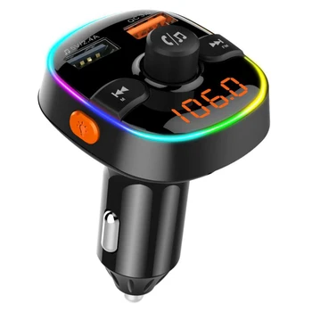 

12-24V Wireless Bluetooth Hands-free FM Transmitter Kit MP3 QC3.0 Digital display Dual USB Fast Charger with colorful mood light