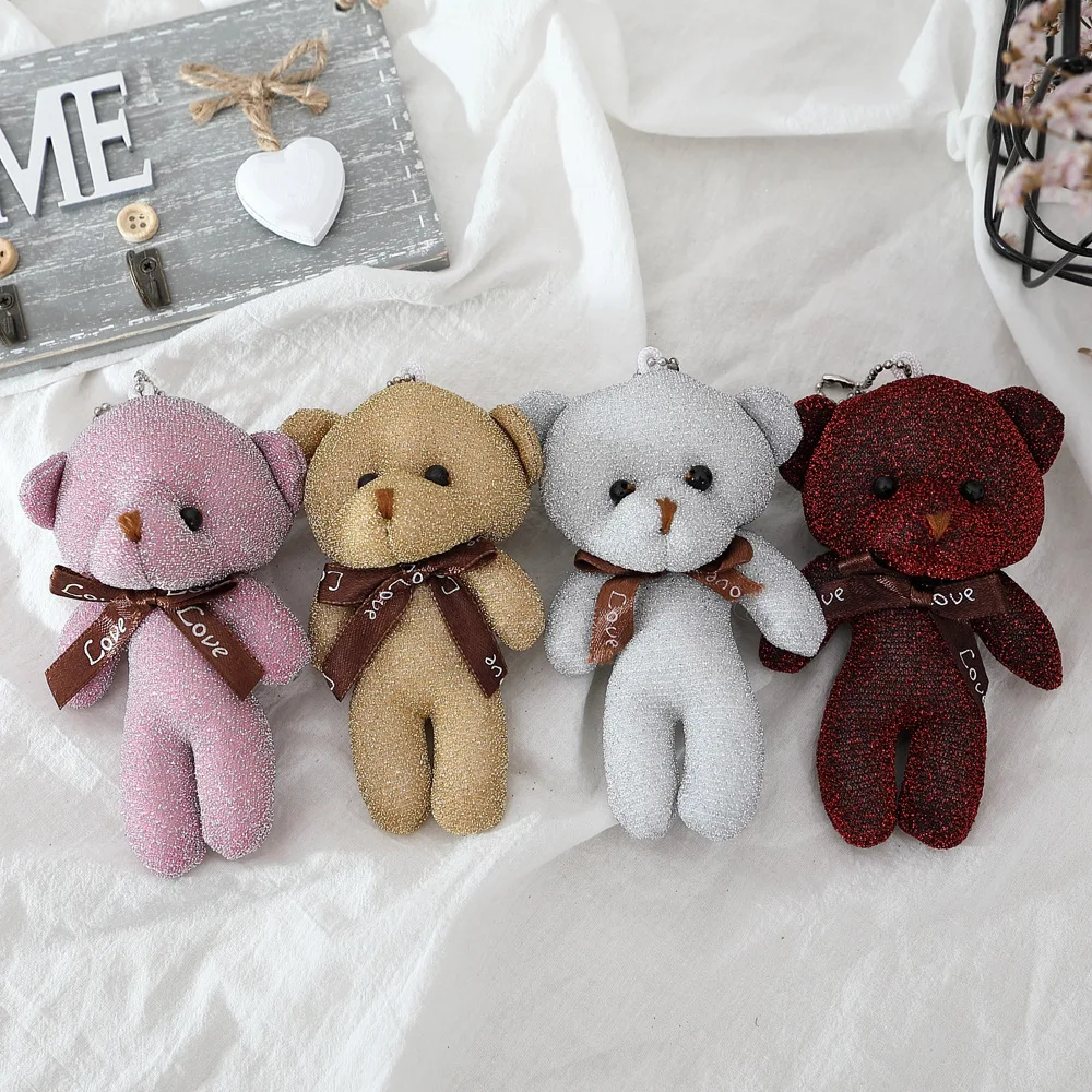 

12.5cm Silver Wire Siamese Bear Plush Toy Wedding Accessories Doll Bear Toy Small Gift Keychain Pendant