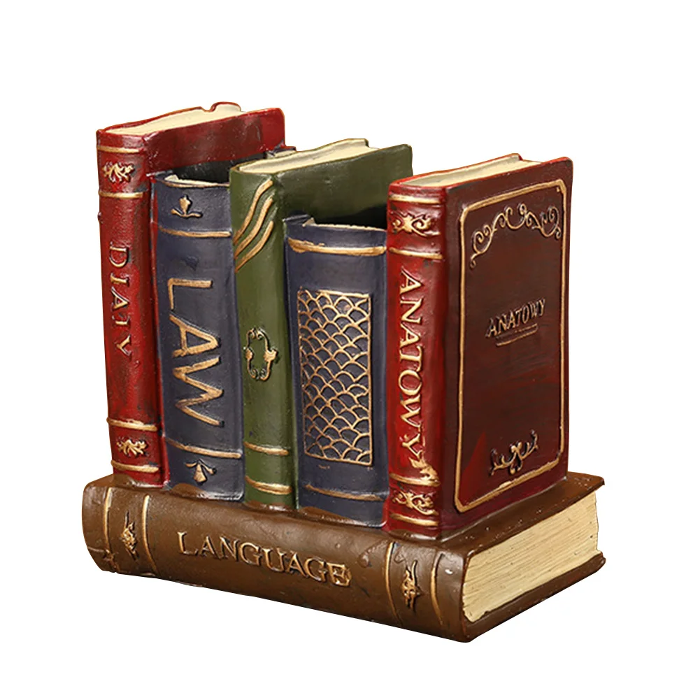 

Desk Office Practical Vintage Book Shape Durable Decoration Pen Holder Two Compartment Home Sundries Storage Organizer Resin