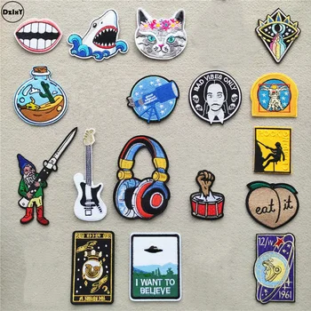 

Headset Clothing Patches Iron on Stripes Spaceship for Badges Guitar Sticker on Clothes Embroidery UFO Alien Appliques