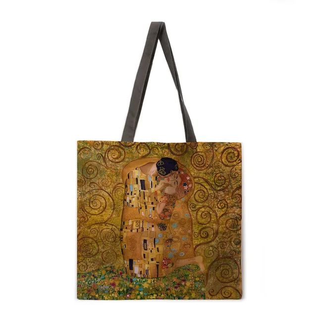 Golden oil painting leisure tote bag linen bag reusable shopping bag outdoor beach bag leisure tote bag 12
