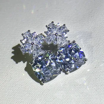 

S925 Sterling Silver Good Diamond Earring Banquet Luxury Boutique Earrings Shine with Square Zircon Silver 925 Jewelry Gemstone