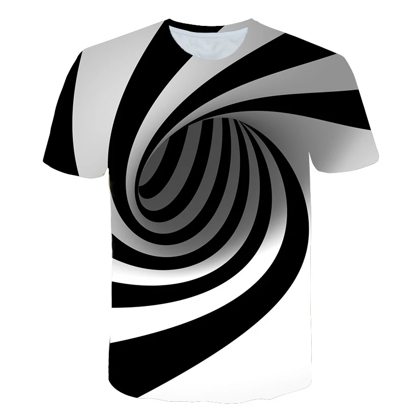 

2019 Summer Newest Print Short sleeved Tees Men Black And White Vertigo Hypnotic colorful Printing 3D T shirt
