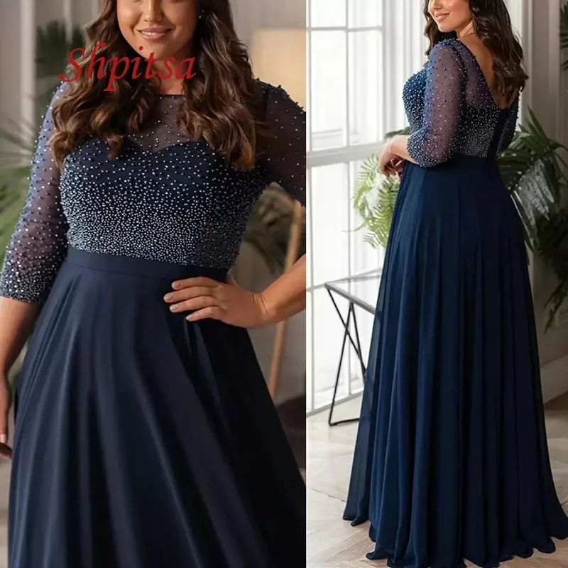 

Navy Blue Long Sleeve Lace Mother of the Bride Dresses for Weddings Party Women Formal Evening Mother of the Groom Dress