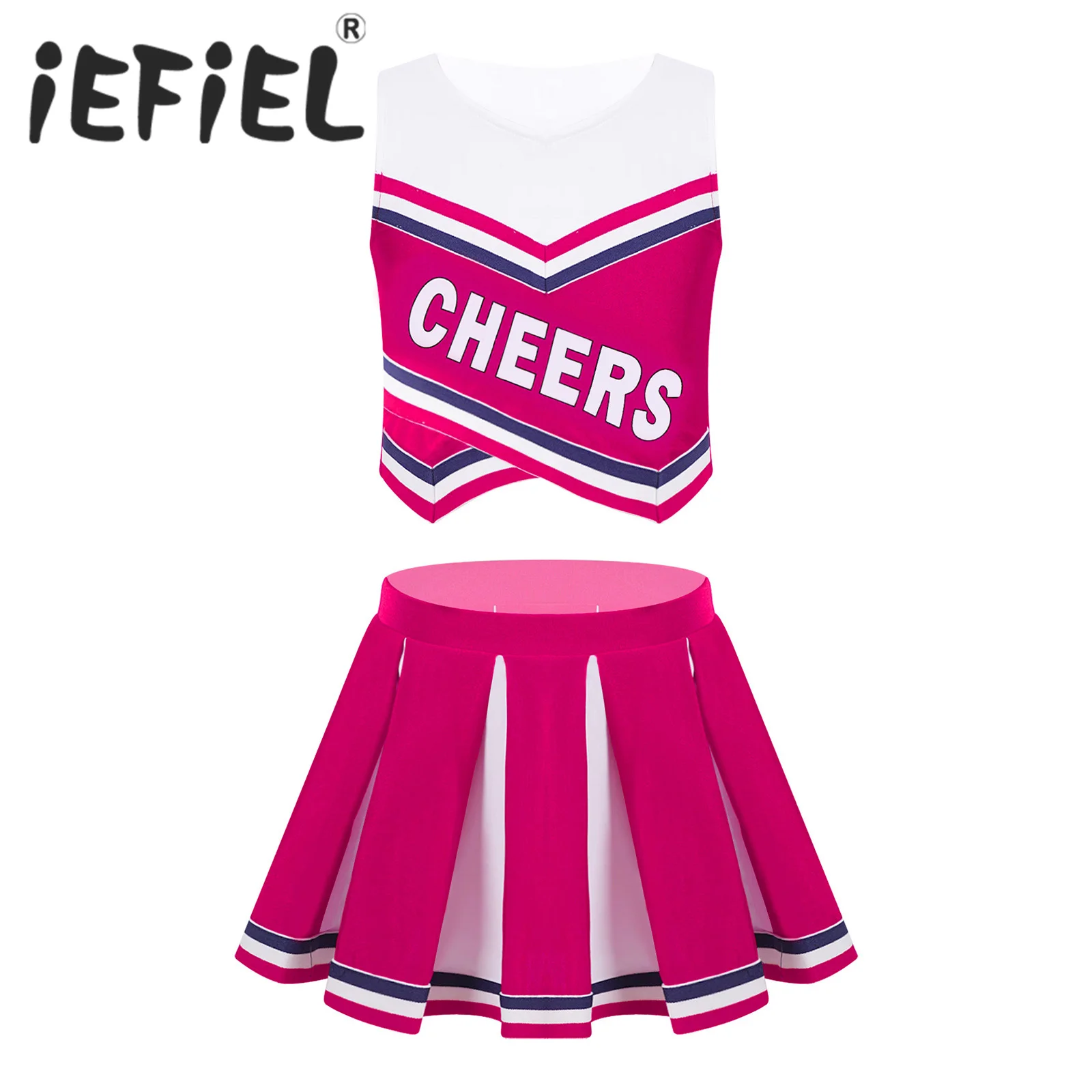 

Kids School Girls Costumes Outfits Sport Dance Suit V Neck Sleeveless Cheerleader Dance Sets Vest and Pleated Skirt Set Outfit