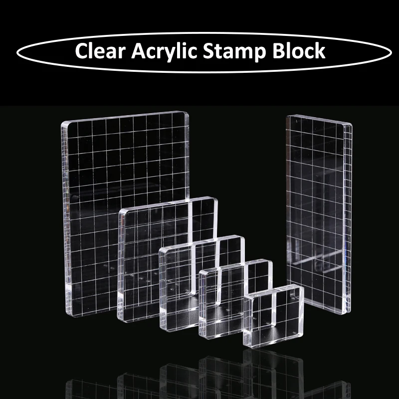 6 Sizes 0.8cm Thick Clear Acrylic Stamp Block Transparent Pad