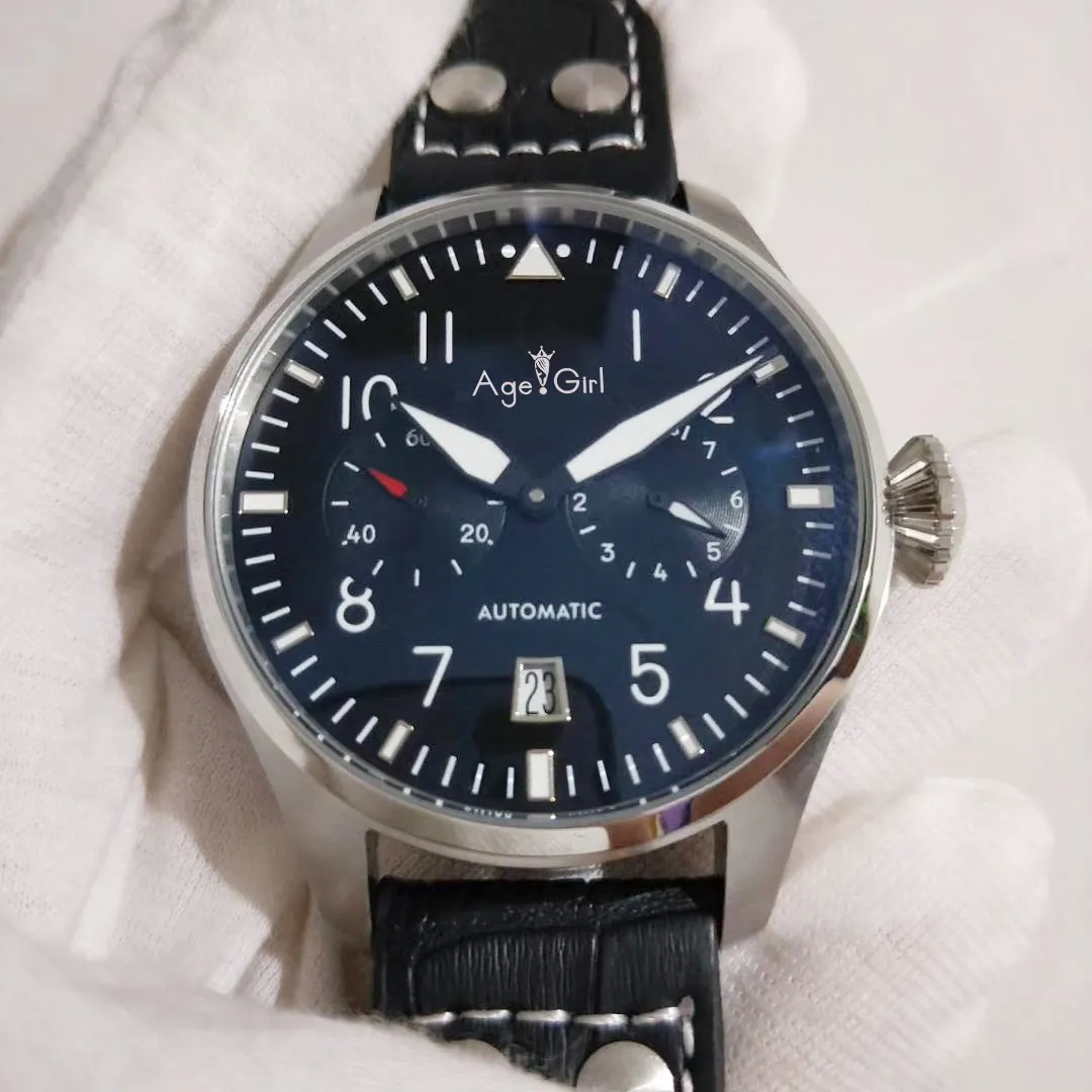 

Luxury Brand New Men Automatic Mechanical Pilot Le Petit Prince 7 Day Power Reserve Silver Black Leather Daydate Watch Limited