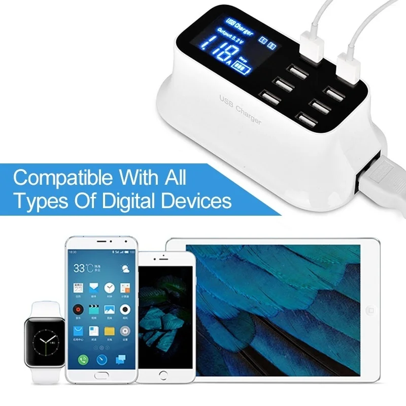 Концентратор многозарядное устройство для телефона 8 настольные usb-порты зарядная станция светодиодный цифровой дисплей ЕС Австралия Великобритания США переходник зарядное устройство для мобильных устройств