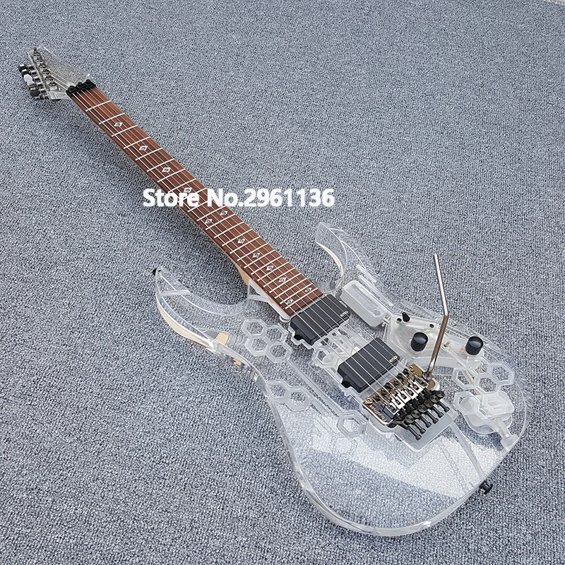 Новая акриловая электрогитара белая прозрачная накладка, акриловый корпус и гриф с светодиодный светильник, гитара ra